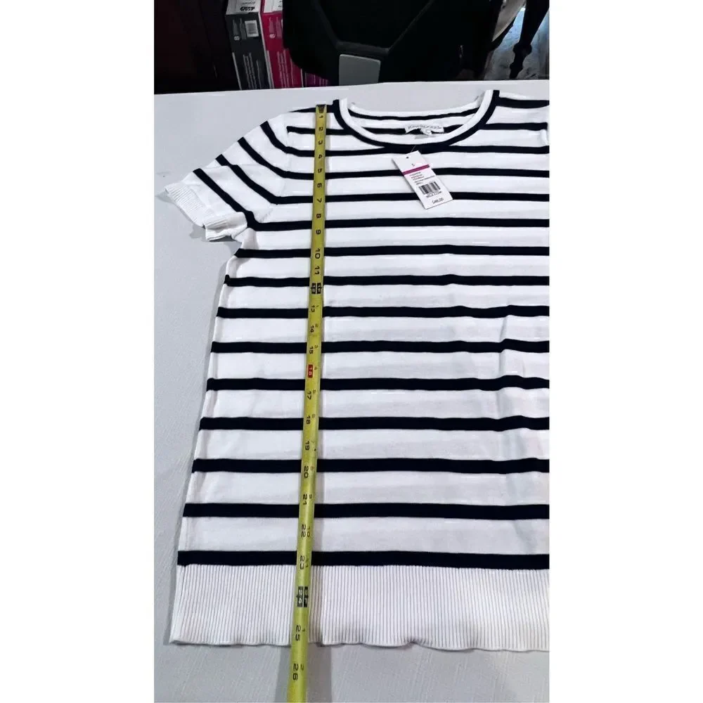 Kim Rogers Women's Short Sleeve Striped Sweater Black & White Size S NWT